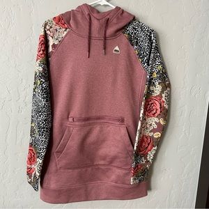 Burton Oak Long Hoodie Pullover Rose Brown Heather/Cheetah Floral, Size Small